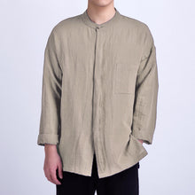 Load image into Gallery viewer, Long-sleeved Linen Shirt Men Casual Mens Simple Chinese Style New Stand Collar Solid Color Shirt camisa masculino Plus Size 4XL