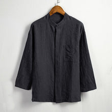 Load image into Gallery viewer, Long-sleeved Linen Shirt Men Casual Mens Simple Chinese Style New Stand Collar Solid Color Shirt camisa masculino Plus Size 4XL