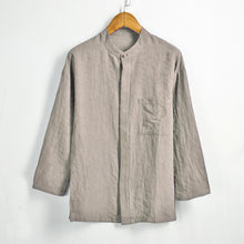 Load image into Gallery viewer, Long-sleeved Linen Shirt Men Casual Mens Simple Chinese Style New Stand Collar Solid Color Shirt camisa masculino Plus Size 4XL