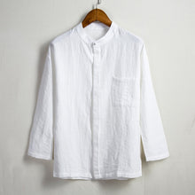 Load image into Gallery viewer, Long-sleeved Linen Shirt Men Casual Mens Simple Chinese Style New Stand Collar Solid Color Shirt camisa masculino Plus Size 4XL