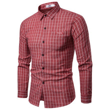 Load image into Gallery viewer, Men Shirt Korean Long Sleeve Plaid Shirts Casual Slim Fit Dress Shirt