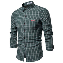 Load image into Gallery viewer, Men Shirt Korean Long Sleeve Plaid Shirts Casual Slim Fit Dress Shirt
