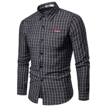 Load image into Gallery viewer, Men Shirt Korean Long Sleeve Plaid Shirts Casual Slim Fit Dress Shirt