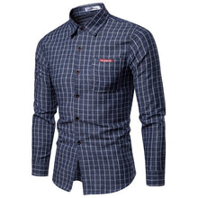 Load image into Gallery viewer, Men Shirt Korean Long Sleeve Plaid Shirts Casual Slim Fit Dress Shirt