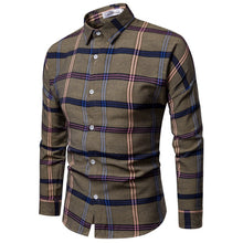 Load image into Gallery viewer, Men Shirt Korean Long Sleeve Plaid Shirts Casual Slim Fit Dress Shirt