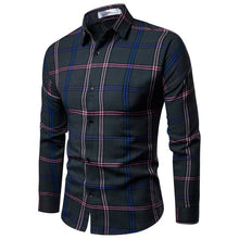 Load image into Gallery viewer, Men Shirt Korean Long Sleeve Plaid Shirts Casual Slim Fit Dress Shirt