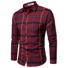 Load image into Gallery viewer, Men Shirt Korean Long Sleeve Plaid Shirts Casual Slim Fit Dress Shirt