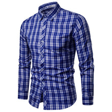 Load image into Gallery viewer, Men Shirt Korean Long Sleeve Plaid Shirts Casual Slim Fit Dress Shirt