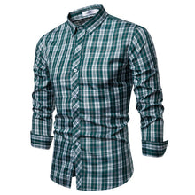 Load image into Gallery viewer, Men Shirt Korean Long Sleeve Plaid Shirts Casual Slim Fit Dress Shirt