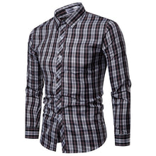 Load image into Gallery viewer, Men Shirt Korean Long Sleeve Plaid Shirts Casual Slim Fit Dress Shirt