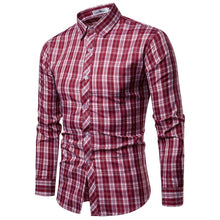 Load image into Gallery viewer, Men Shirt Korean Long Sleeve Plaid Shirts Casual Slim Fit Dress Shirt