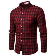 Load image into Gallery viewer, Men Shirt Korean Long Sleeve Plaid Shirts Casual Slim Fit Dress Shirt