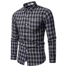 Load image into Gallery viewer, Men Shirt Korean Long Sleeve Plaid Shirts Casual Slim Fit Dress Shirt