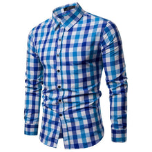 Load image into Gallery viewer, Men Shirt Korean Long Sleeve Plaid Shirts Casual Slim Fit Dress Shirt