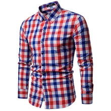 Load image into Gallery viewer, Men Shirt Korean Long Sleeve Plaid Shirts Casual Slim Fit Dress Shirt
