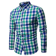 Load image into Gallery viewer, Men Shirt Korean Long Sleeve Plaid Shirts Casual Slim Fit Dress Shirt