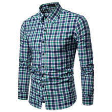 Load image into Gallery viewer, Men Shirt Korean Long Sleeve Plaid Shirts Casual Slim Fit Dress Shirt