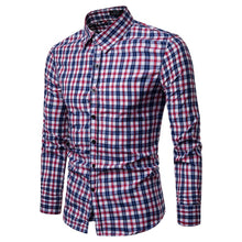 Load image into Gallery viewer, Men Shirt Korean Long Sleeve Plaid Shirts Casual Slim Fit Dress Shirt