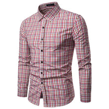 Load image into Gallery viewer, Men Shirt Korean Long Sleeve Plaid Shirts Casual Slim Fit Dress Shirt