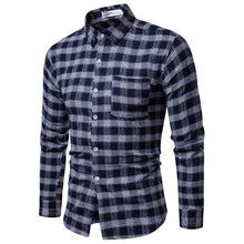 Load image into Gallery viewer, Men Shirt Korean Long Sleeve Plaid Shirts Casual Slim Fit Dress Shirt