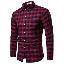 Load image into Gallery viewer, Men Shirt Korean Long Sleeve Plaid Shirts Casual Slim Fit Dress Shirt