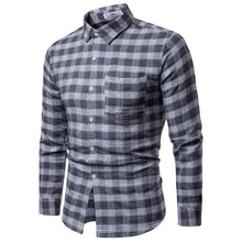 Load image into Gallery viewer, Men Shirt Korean Long Sleeve Plaid Shirts Casual Slim Fit Dress Shirt