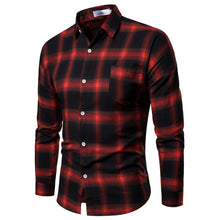 Load image into Gallery viewer, Men Shirt Korean Long Sleeve Plaid Shirts Casual Slim Fit Dress Shirt