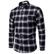 Load image into Gallery viewer, Men Shirt Korean Long Sleeve Plaid Shirts Casual Slim Fit Dress Shirt