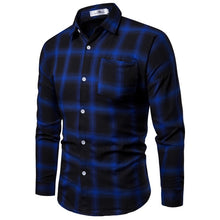 Load image into Gallery viewer, Men Shirt Korean Long Sleeve Plaid Shirts Casual Slim Fit Dress Shirt