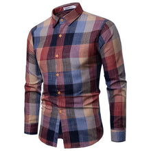 Load image into Gallery viewer, Men Shirt Korean Long Sleeve Plaid Shirts Casual Slim Fit Dress Shirt
