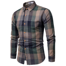 Load image into Gallery viewer, Men Shirt Korean Long Sleeve Plaid Shirts Casual Slim Fit Dress Shirt