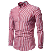 Load image into Gallery viewer, Men Shirt Korean Stripe Long Sleeve Shirts Mandarin Collar Slim Fit Dress Shirt