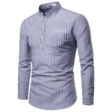 Load image into Gallery viewer, Men Shirt Korean Stripe Long Sleeve Shirts Mandarin Collar Slim Fit Dress Shirt