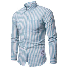 Load image into Gallery viewer, Men Shirt Korean Long Sleeve Stripe Shirts Casual Slim Fit Dress Shirt