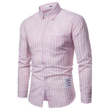 Load image into Gallery viewer, Men Shirt Korean Long Sleeve Stripe Shirts Casual Slim Fit Dress Shirt