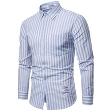 Load image into Gallery viewer, Men Shirt Korean Long Sleeve Stripe Shirts Casual Slim Fit Dress Shirt