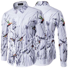 Load image into Gallery viewer, Autumn Spring Retro Mens Dress Shirts Long Sleeve Shirts Floral Bird Lapel Veck Male Tee Camisas Masculina Fashion Men Clothing