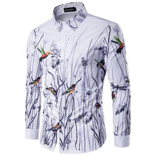 Load image into Gallery viewer, Autumn Spring Retro Mens Dress Shirts Long Sleeve Shirts Floral Bird Lapel Veck Male Tee Camisas Masculina Fashion Men Clothing